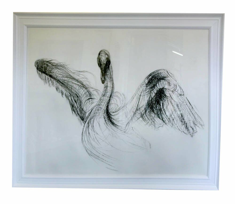 Large Frame for Original Charcoal Drawing of Swan